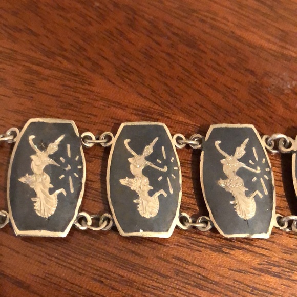 Vintage Thai Nielloware Siam Sterling Silver Panel Bracelet - Picture 14 of 16